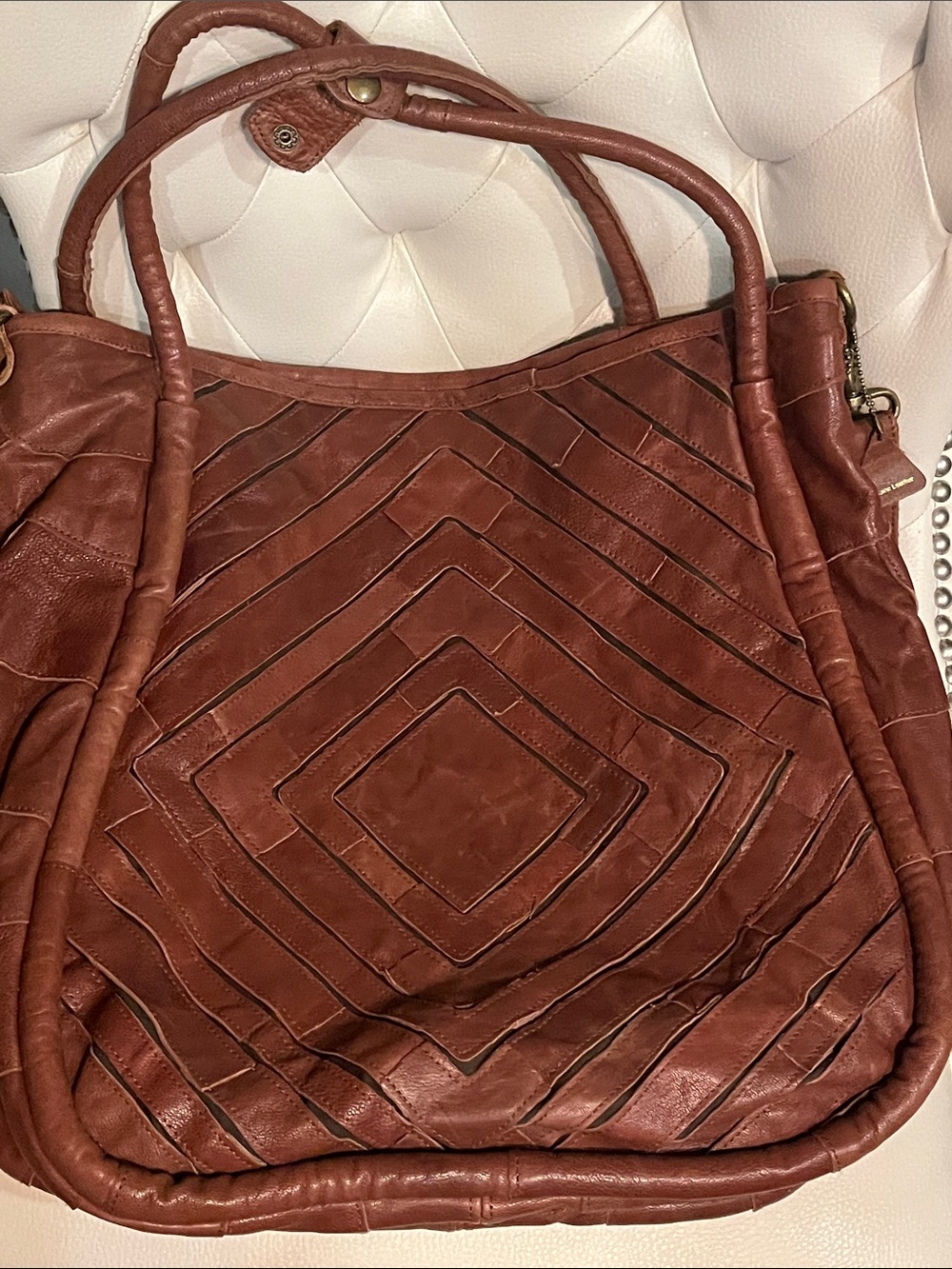 Lost & Found Brown Quilted Leather Shoulder Bag Crossbody Strap Beautiful Boho